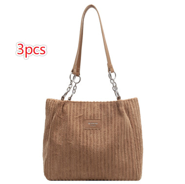 Casual Simple Portable Shopper Tote Bag Corduroy Solid