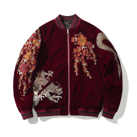 Embroidered Dragon Baseball Jacket With Dragons Pearl Design