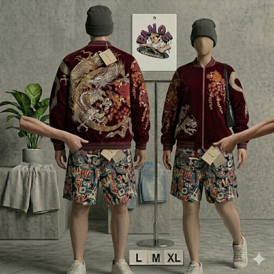 Embroidered Dragon Baseball Jacket With Dragons Pearl Design