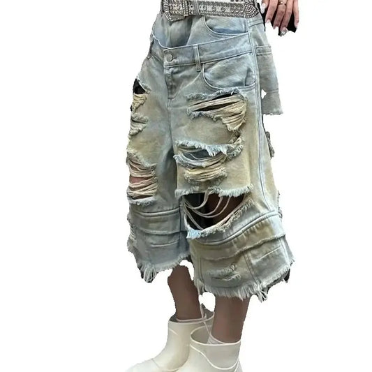 Baggy Denim Shorts Female Gothic Harajuku Popular Casual Joker High Waist