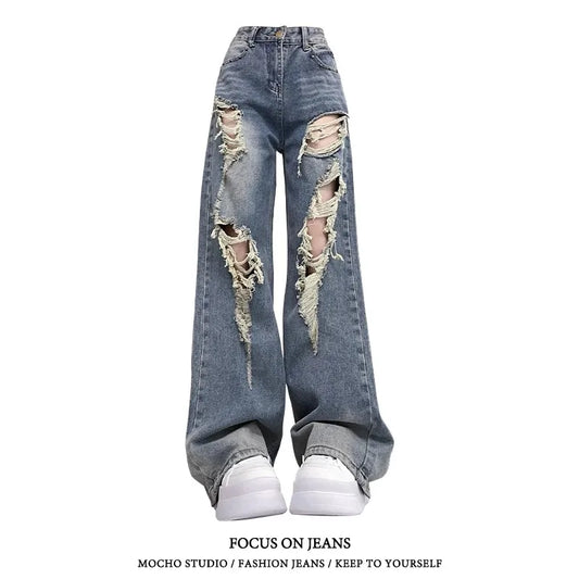Baggy Jeans Womens Jeans Y2k Jeans Womens Pants Jeans Ripped DenimTrendy High Waisted Relaxed Straight Leg Wide Trousers