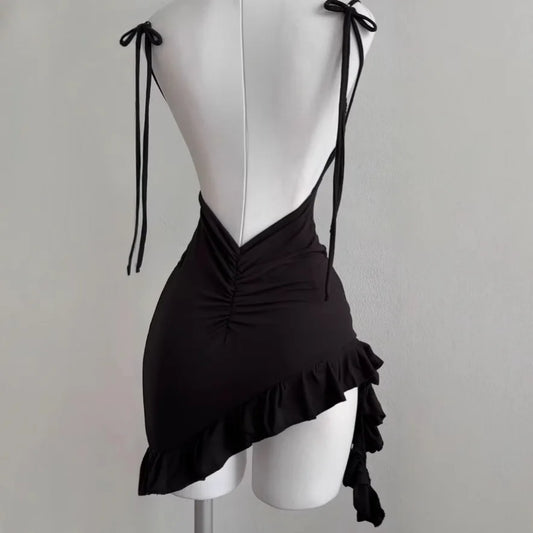 2025 Sexy Sleelveless Backless Mini Dress Women Summer Europe America Lace Up Bodycon Dresses High Street Party Club Black Dress