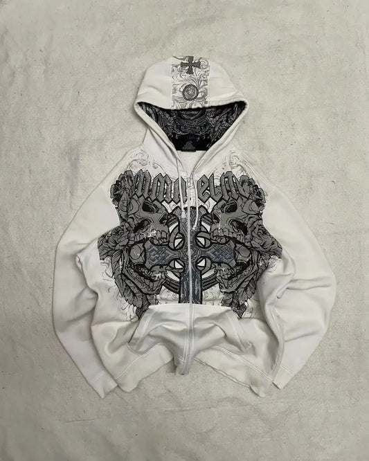 Casual Punk Harajuku Style White Black Hoodies For Women.